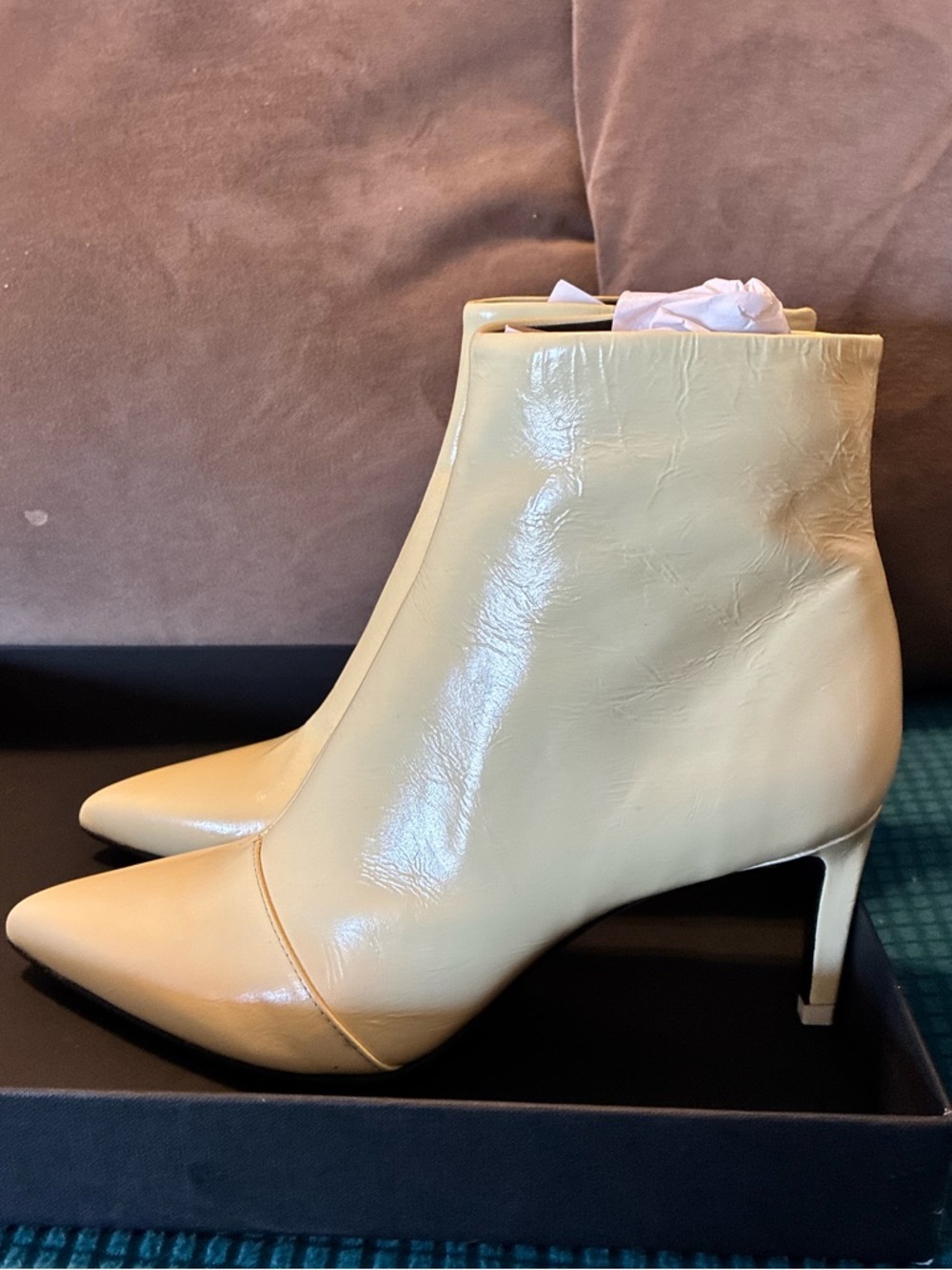 Rag & Bone Beha Pointed Toe White Crinkle Leather Boots Size 8 Like New